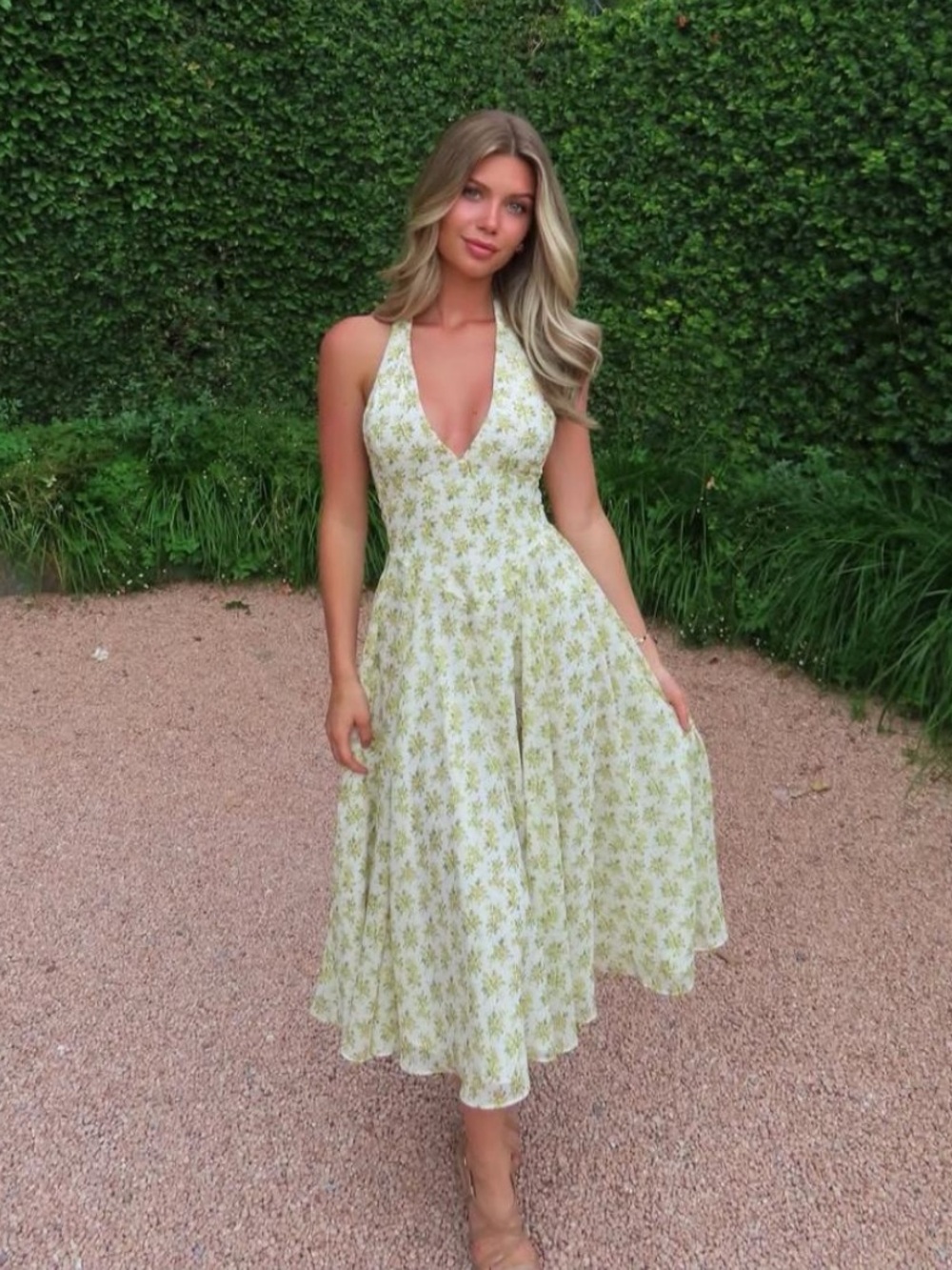 House of CB Solada Ivory Vintage Floral Print Georgette Halter Sundress XL